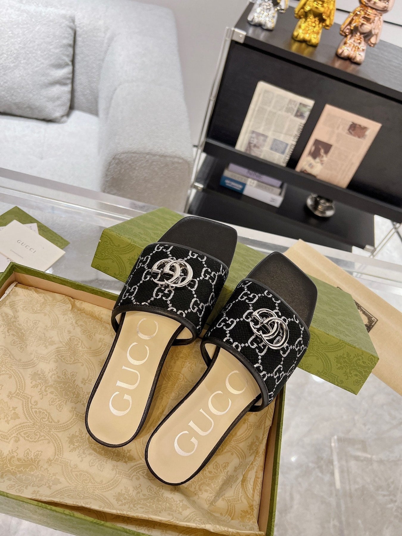 GG EXCLUSIVE SLIDE SANDAL BLACK FABRIC