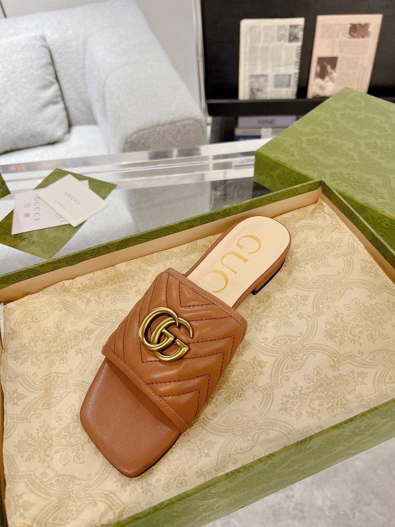GG EXCLUSIVE SLIDE SANDAL CARAMEL CALFSKIN