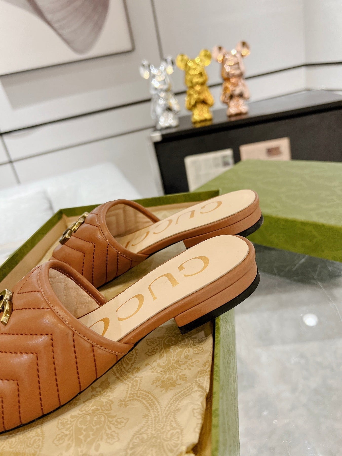 GG EXCLUSIVE SLIDE SANDAL CARAMEL CALFSKIN