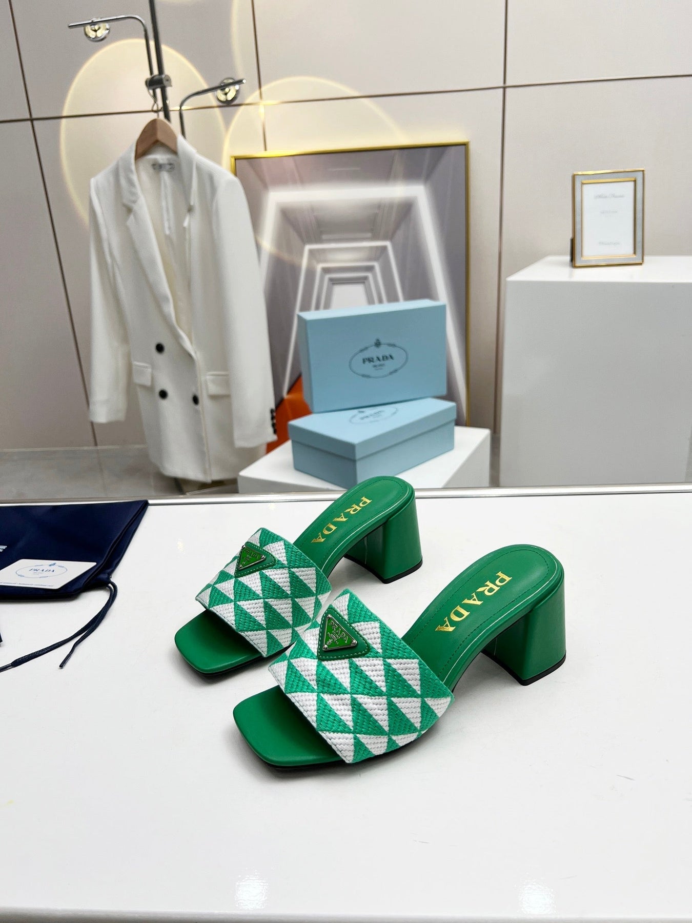 PRA EMBROIDERED SLIDES 65 GREEN FABRIC