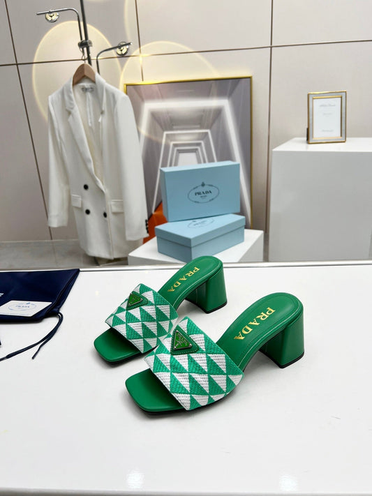 PRA EMBROIDERED SLIDES 65 GREEN FABRIC