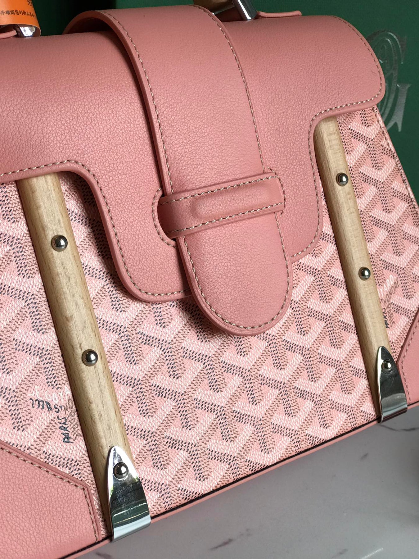 SAÏGON PM BAG 28 IN BABY PINK GOYARDINE CANVAS AND CALFSKIN