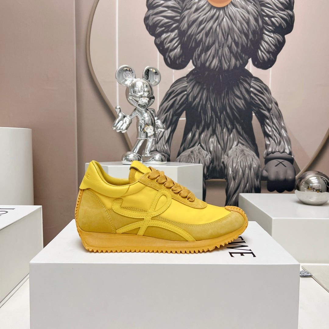 FLOW RUNNER SNEAKER IN SUN YELLOW SUEDE AND SHEEPSKIN