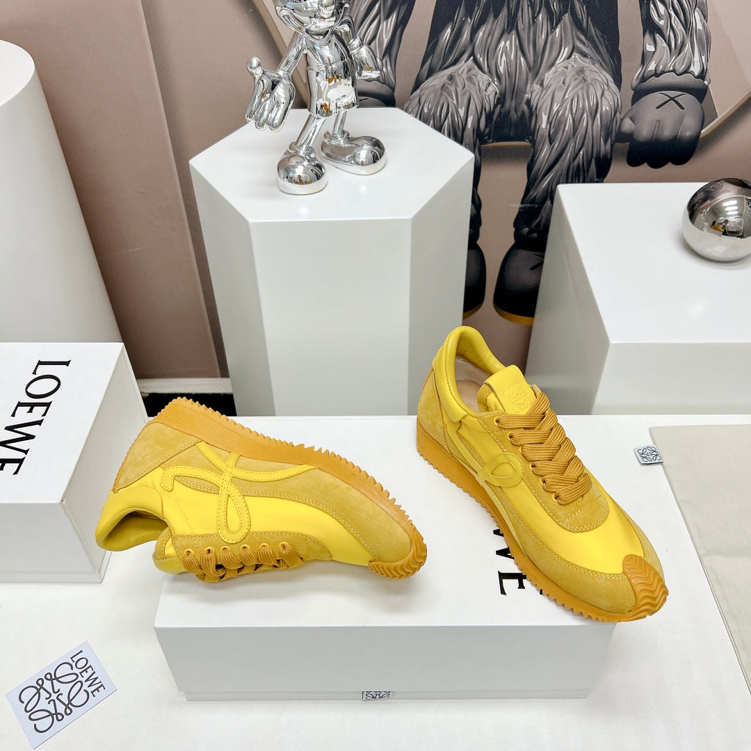 FLOW RUNNER SNEAKER IN SUN YELLOW SUEDE AND SHEEPSKIN