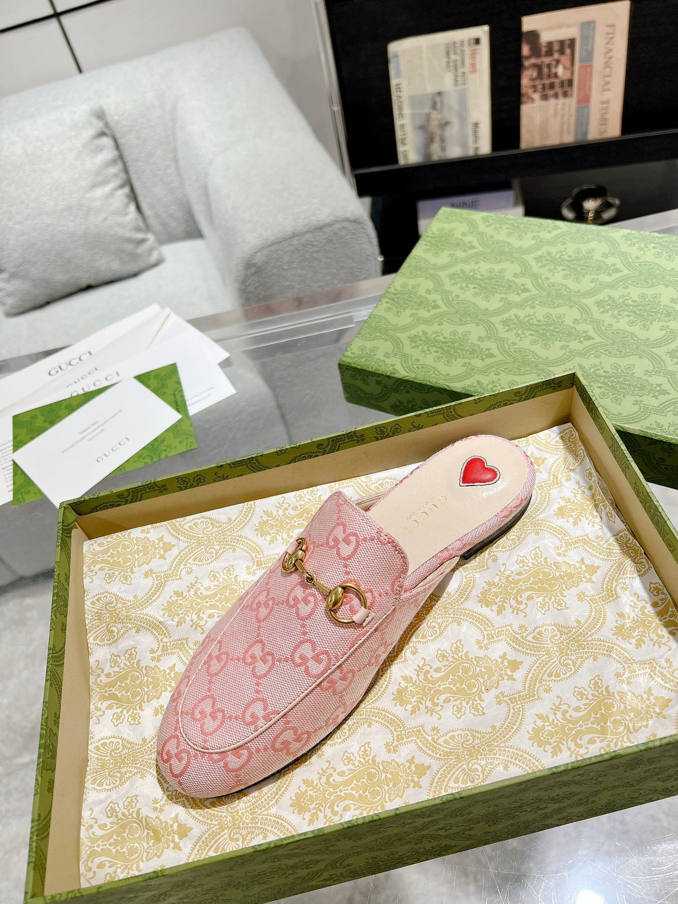 MEN'S MULE WITH HORSEBIT IN PINK PASTEL MONOGRAM JACQUARD FABRIC