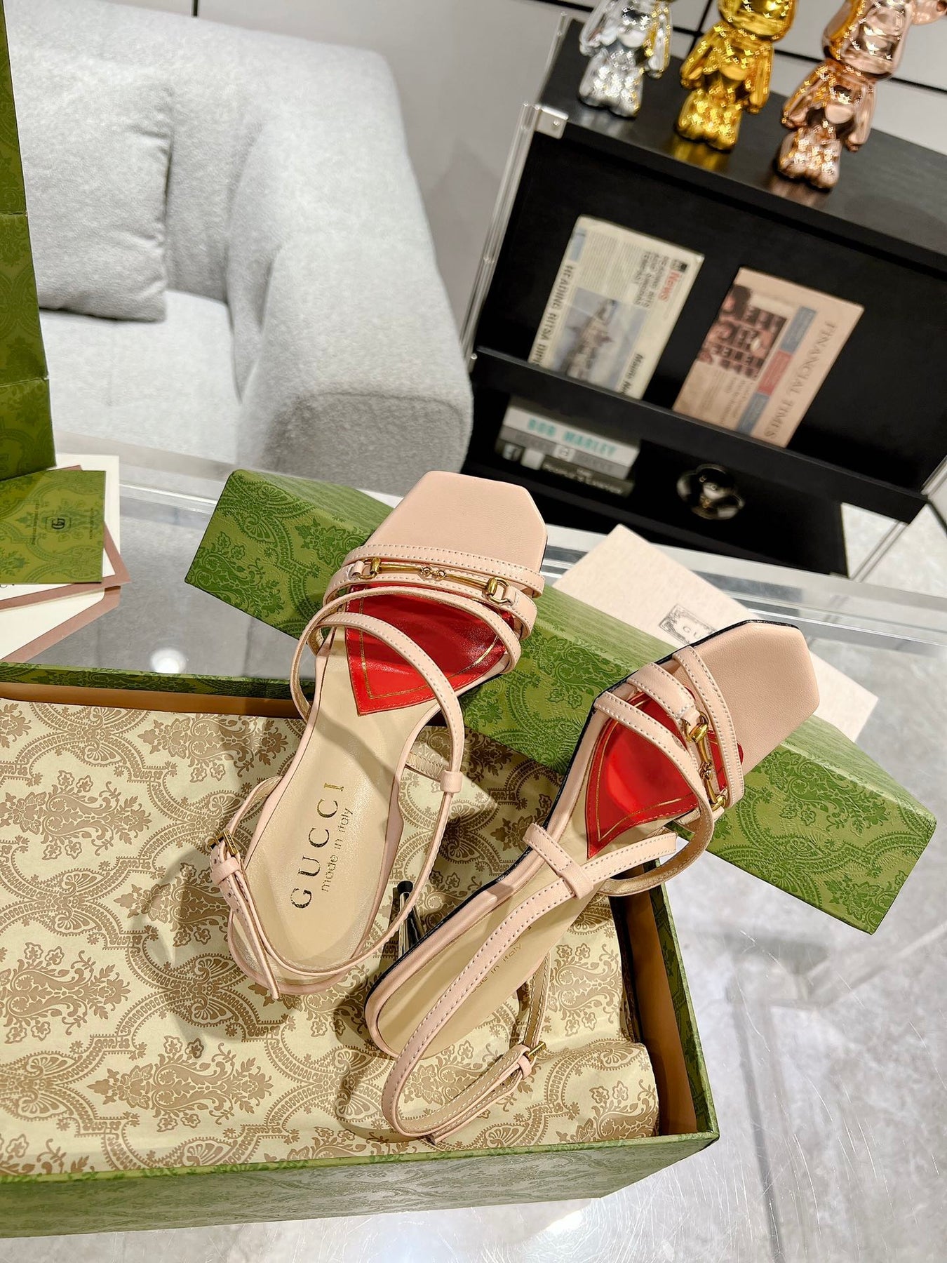 GG CLASSIC STRAPPY HEEL SANDAL PASTEL PINK CALFSKIN