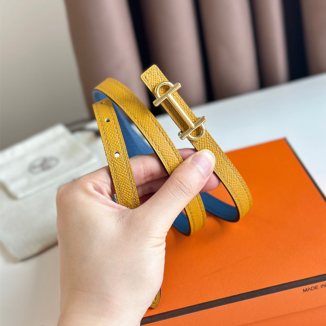 HM GAMMA BUCKLE & REVERSIBLE GOLDEN AND BLUE LEATHER STRAP 13MM GOLD HARDWARE