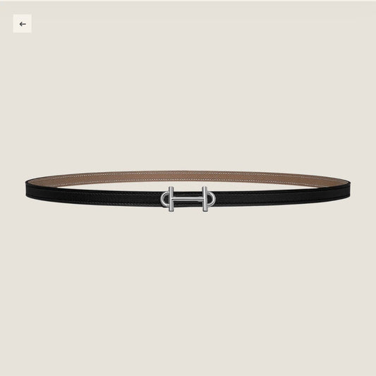 HM GAMMA BUCKLE & REVERSIBLE KHAKI BROWN AND BLACK LEATHER STRAP 13MM SILVER HARDWARE