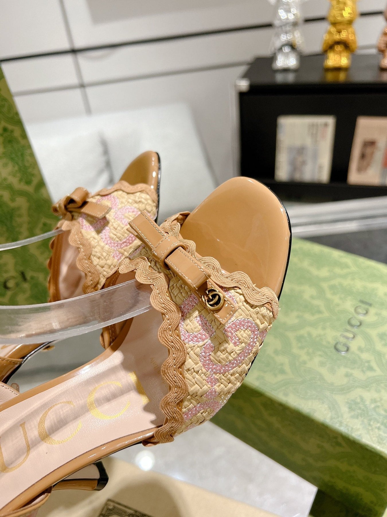 GG HIGH - HEEL SANDAL TAWNY FABRIC ATTACH BOW