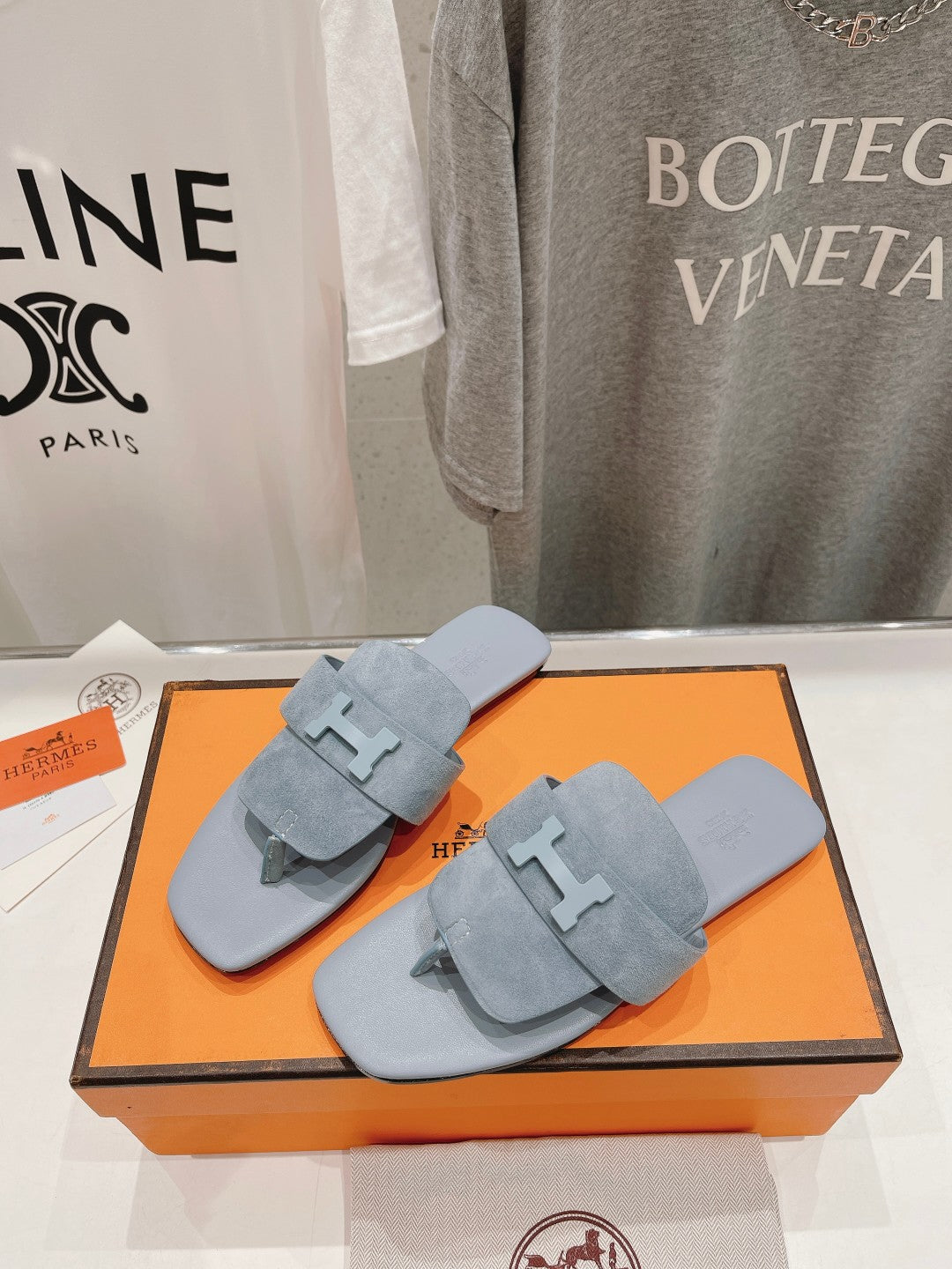 CLASSIC H BUCKLE SANDALS PASTEL BLUE LAMBSKIN