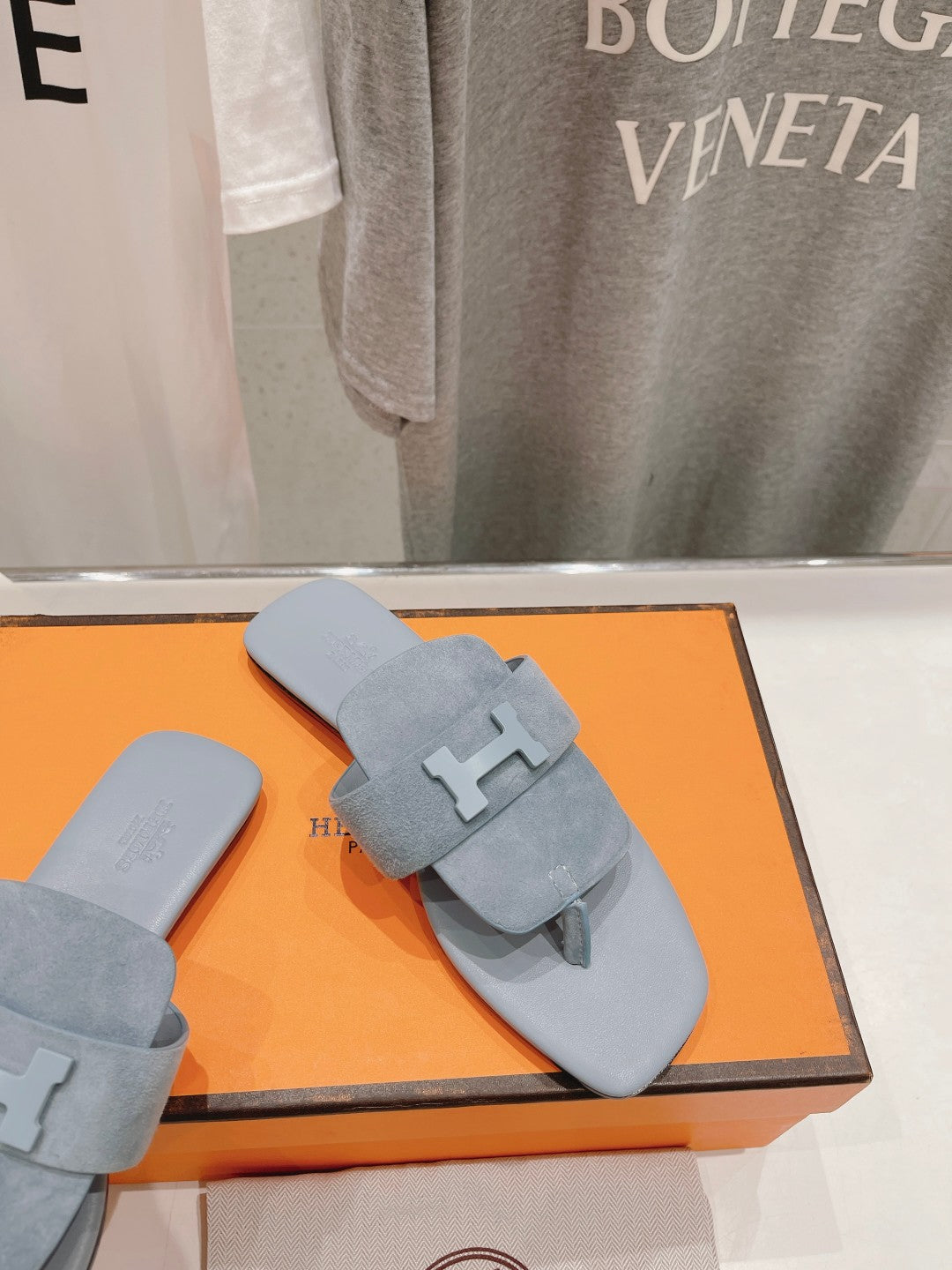 CLASSIC H BUCKLE SANDALS PASTEL BLUE LAMBSKIN