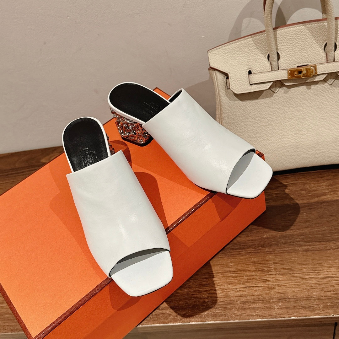 GLAM MULE 60 WHITE LAMBSKIN