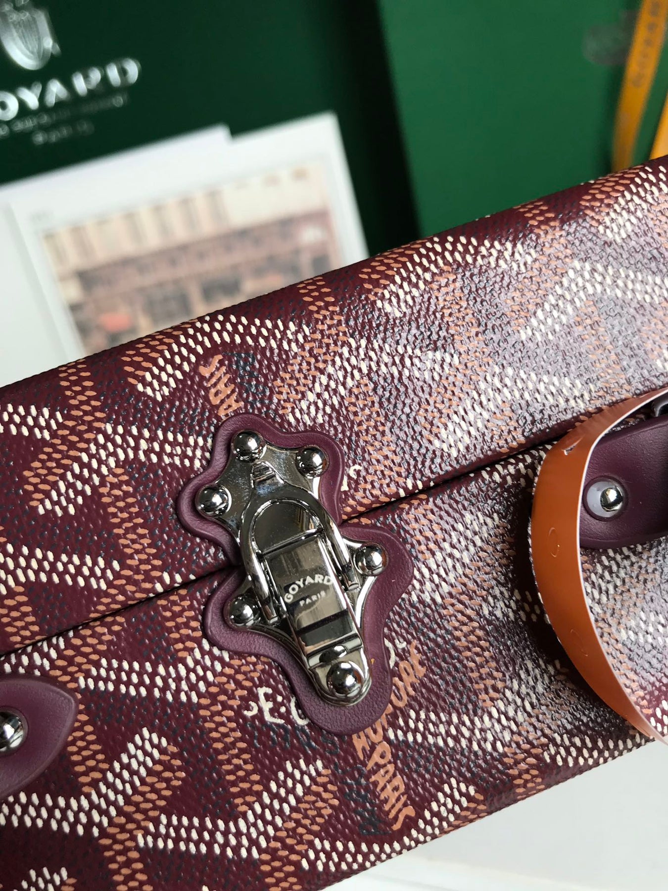 GRAND HÔTEL TRUNK BAG 24 IN BURGUNDY RED GOYARDINE CANVAS AND CALFSKIN