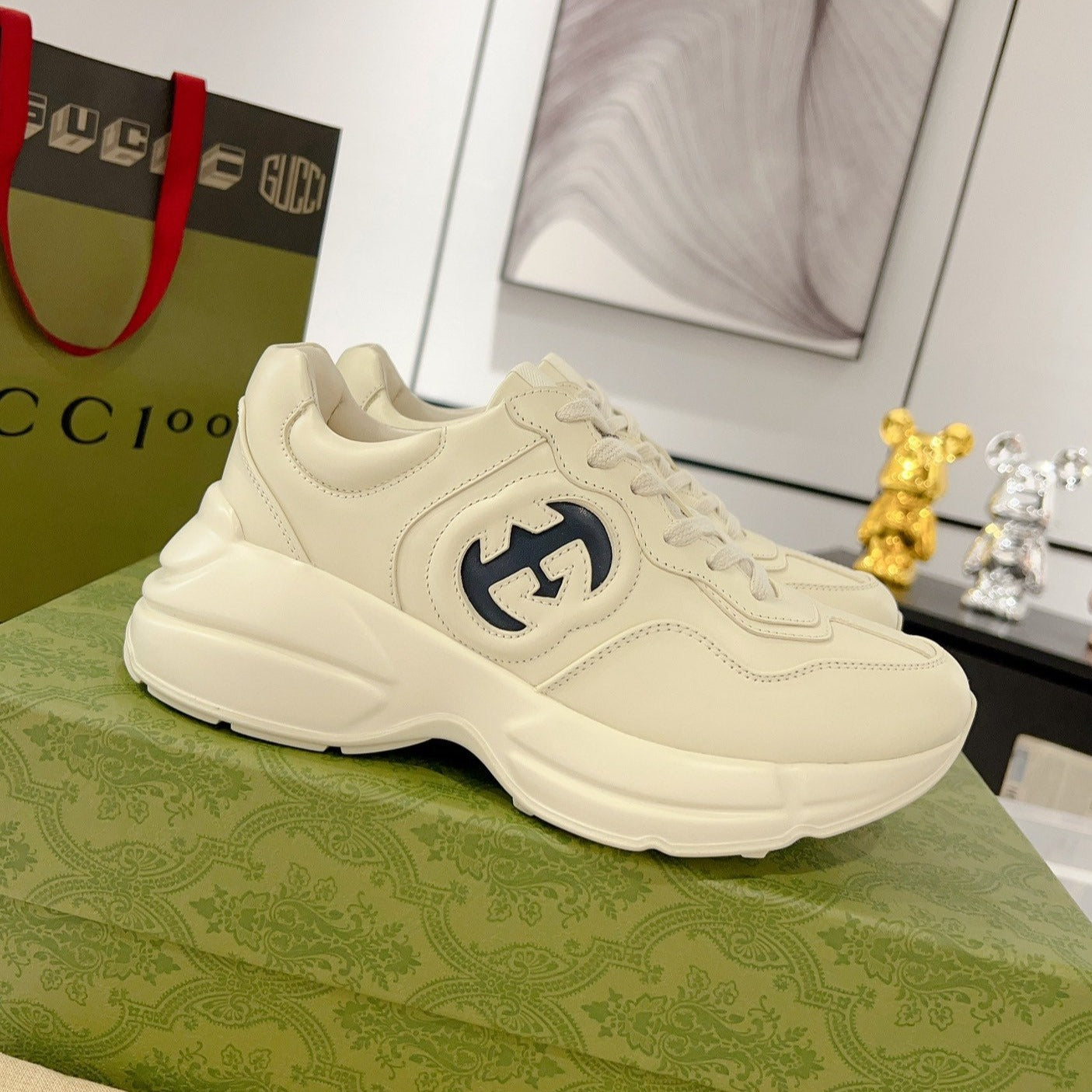 GG Rhyton Trainer Leather White Black