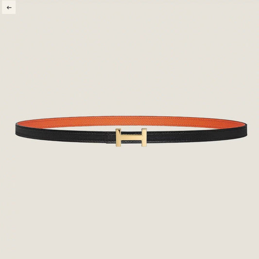 HM FOCUS BUCKLE & REVERSIBLE BLACK AND ORANGE LEATHER STRAP 13MM GOLD HARDWARE