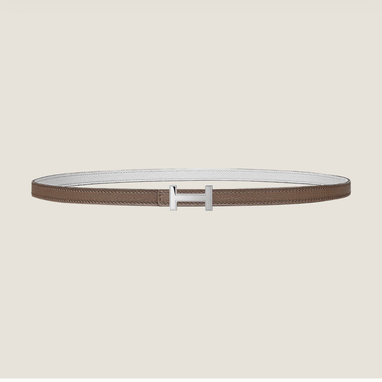 HM FOCUS BUCKLE & REVERSIBLE PEANUT BROWN AND WHITE LEATHER STRAP 13MM SILVER HARDWARE