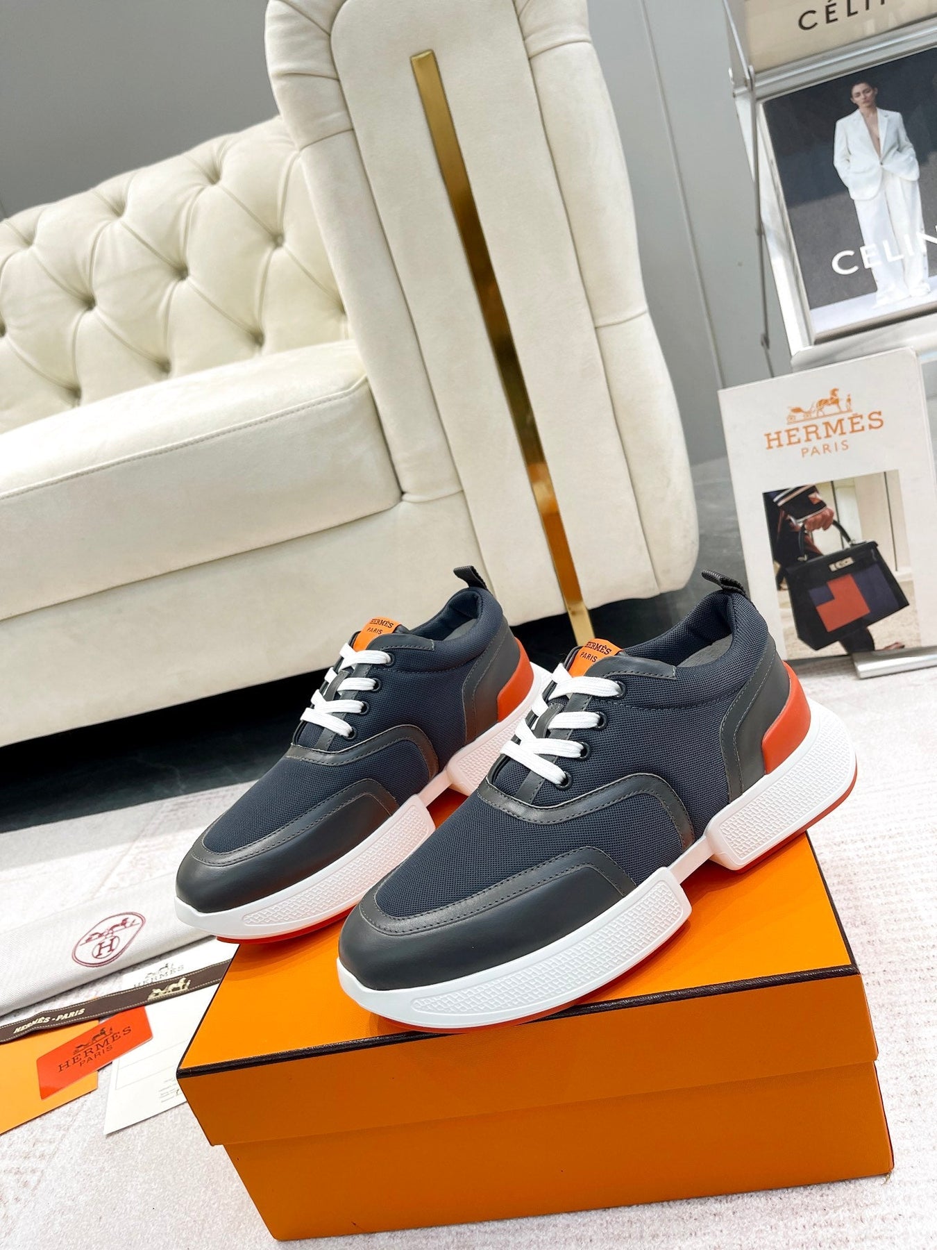 GIGA SNEAKER IN BLACK STITCHED MESH AND CALFSKIN