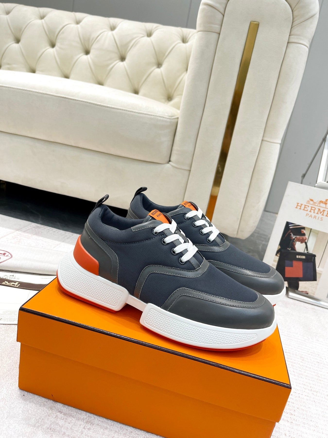 GIGA SNEAKER IN BLACK STITCHED MESH AND CALFSKIN