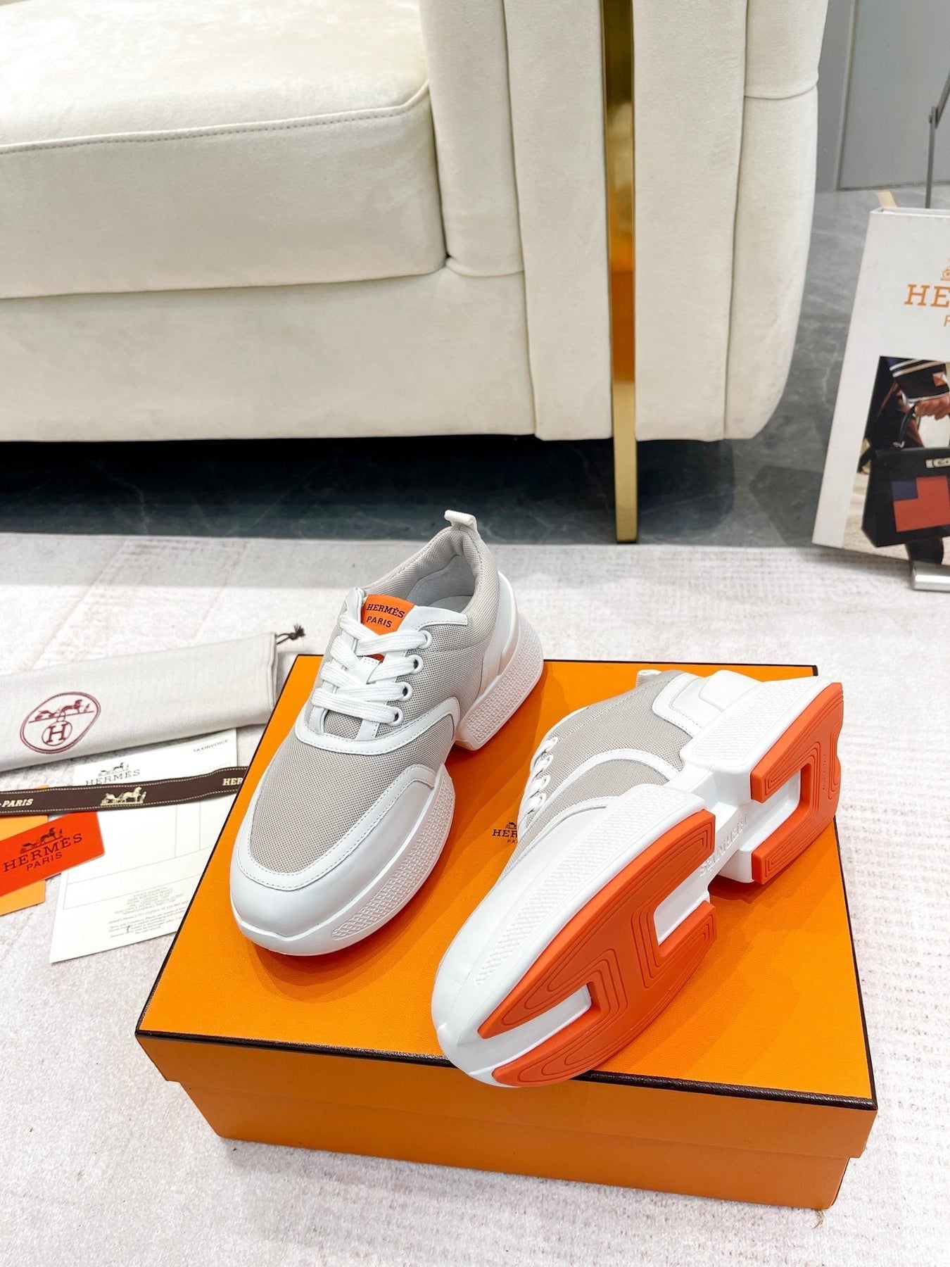 GIGA SNEAKER IN HARBOR GRAY STITCHED MESH AND WHITE CALFSKIN