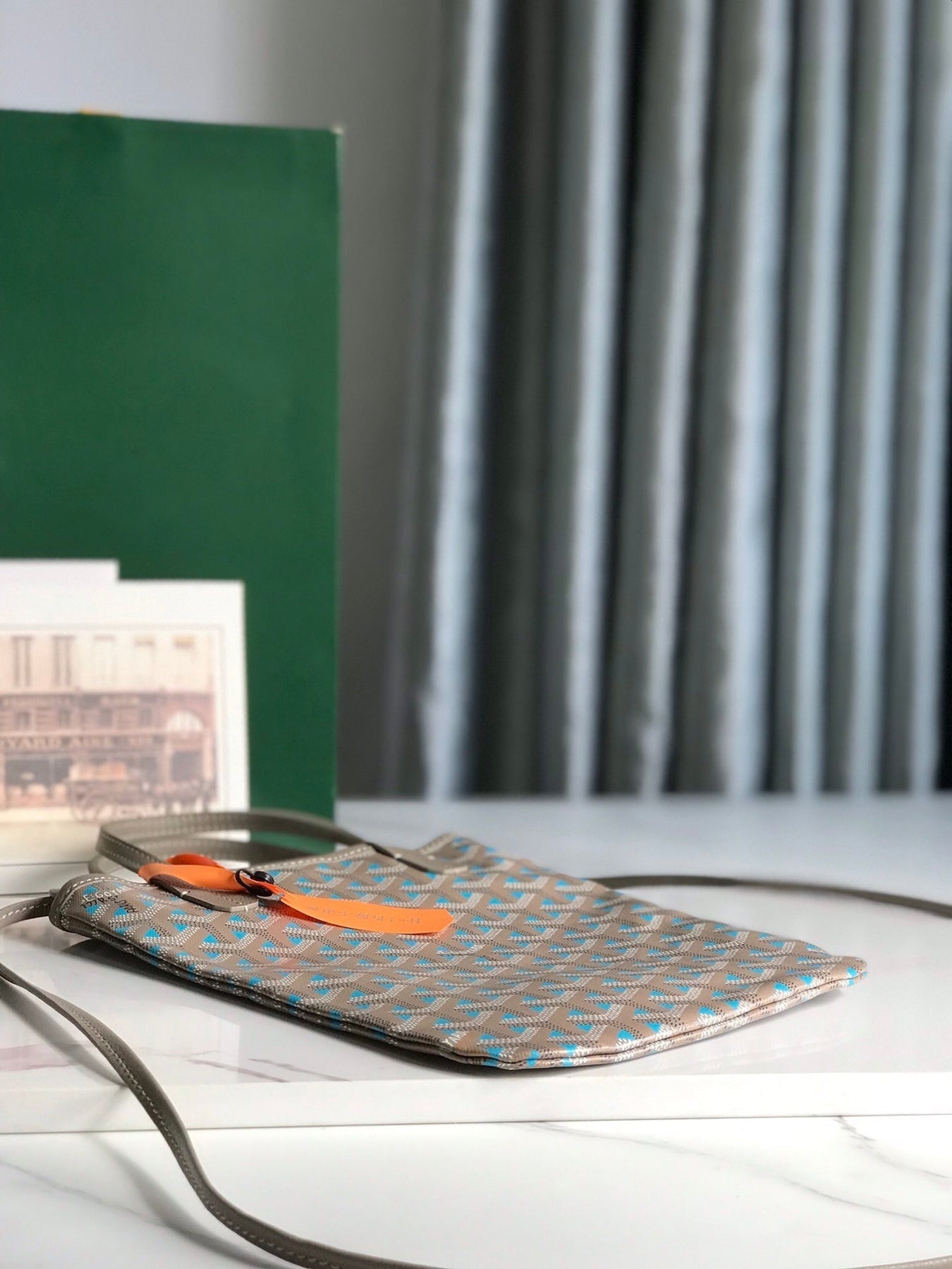 POITIERS CLAIRE-VOIE BAG 24 IN GREY MIX BLUE GOYARDINE CANVAS AND CALFSKIN