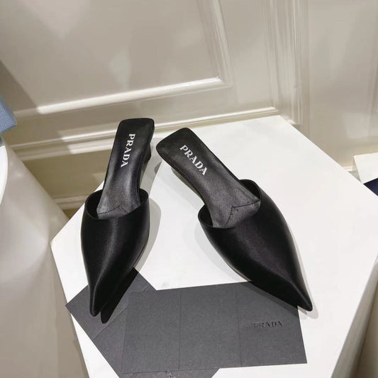 PRA POINTED-TOE MULES BLACK SATIN