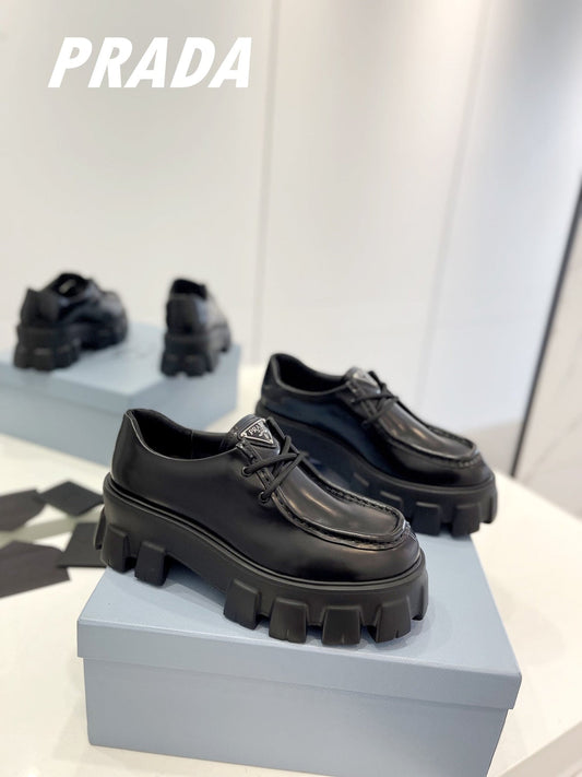 PRA MONOLITH LACE-UP LOAFERS BLACK CALFSKIN