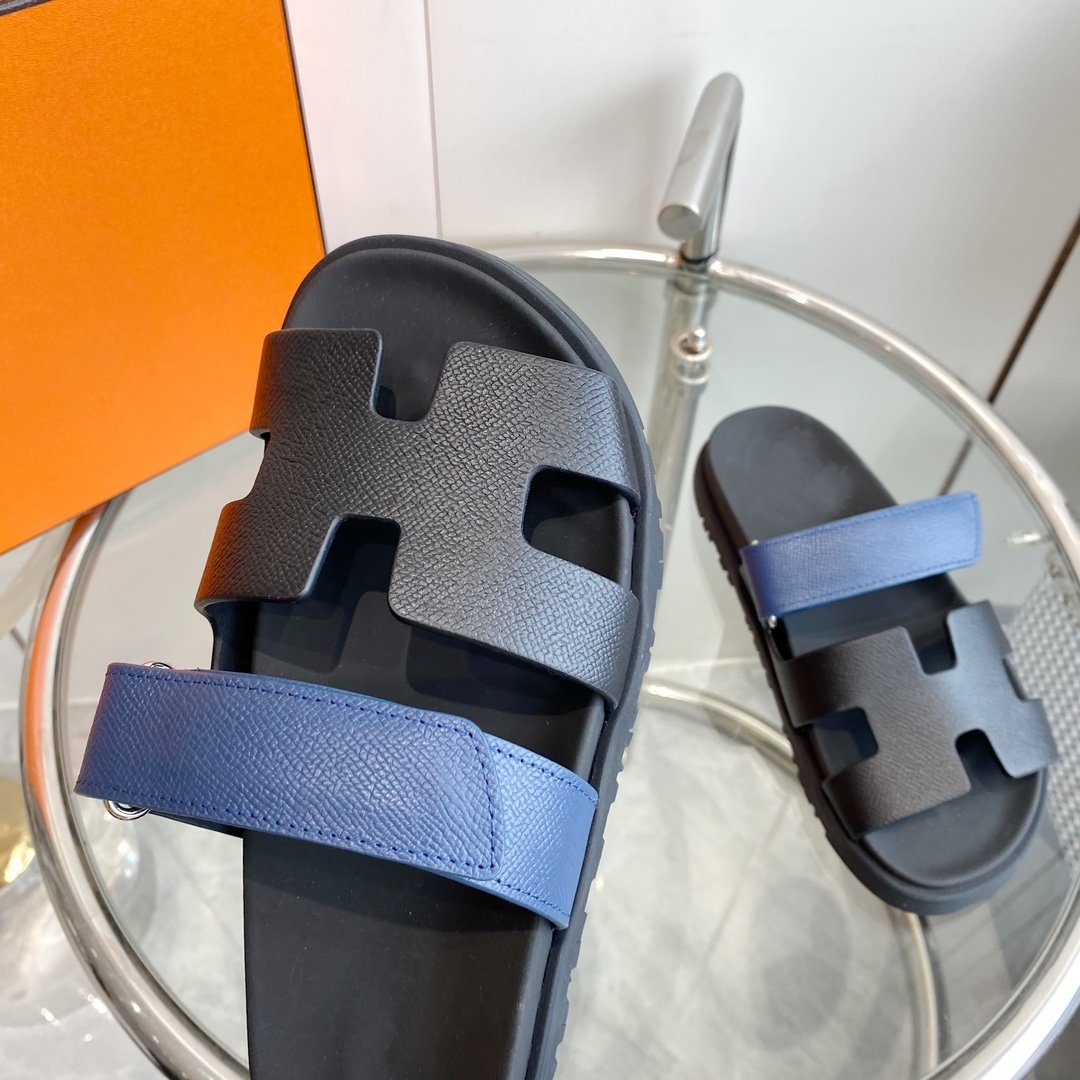 Chypre Sandal Black with blue straps Leather