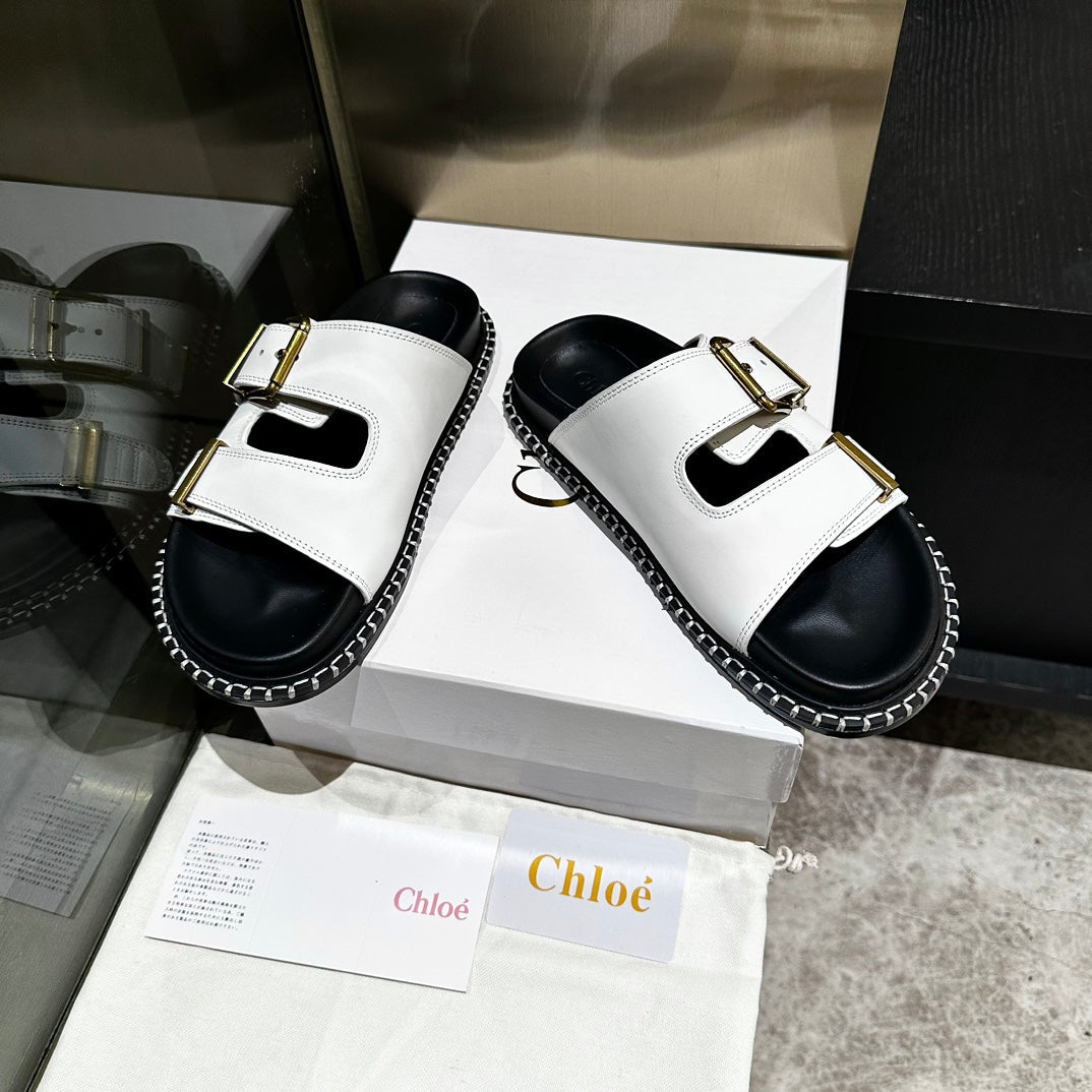 DAD SANDALS IN WHITE CALFSKIN WITH GOLD HARDWARE