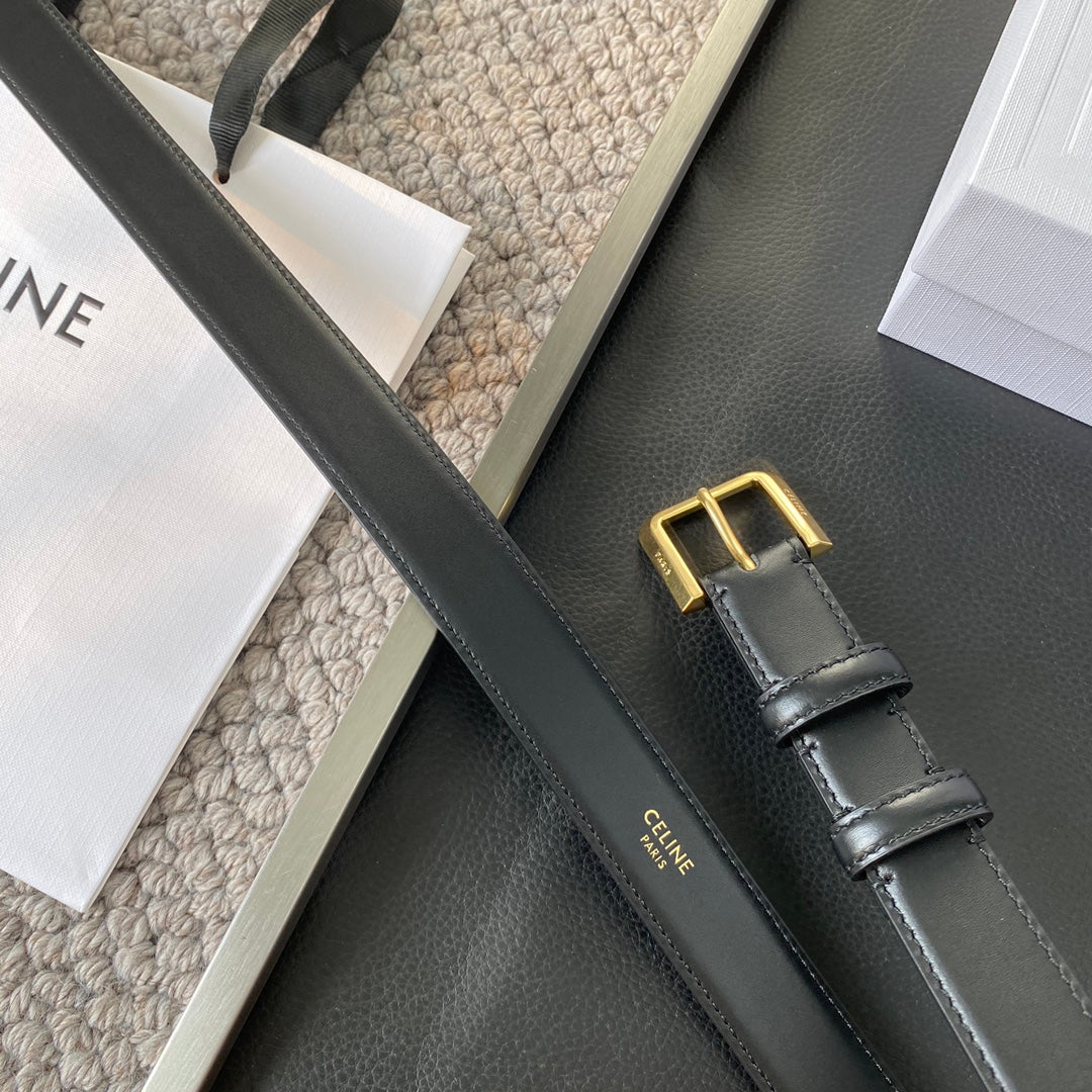 BELT 25MM IN BLACK REVERSIBLE ITALIAN CALFSKIN WITH VINTAGE GOLD BUCKLE