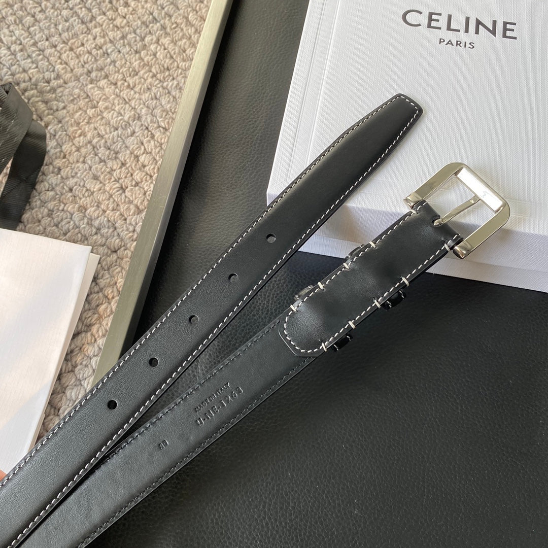 BELT 25MM IN BLACK REVERSIBLE ITALIAN CALFSKIN WITH VINTAGE SILVER BUCKLE WHITE STITCHING