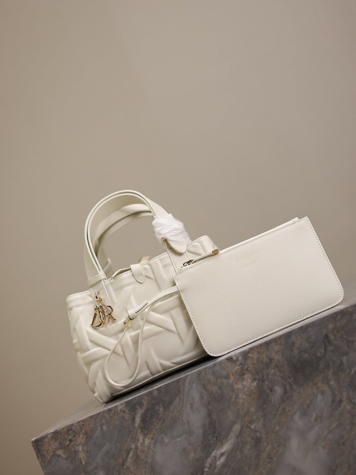 MINI TOUJOURS BAG 23 IN WHITE CANNAGE GRAPHIC CALFSKIN