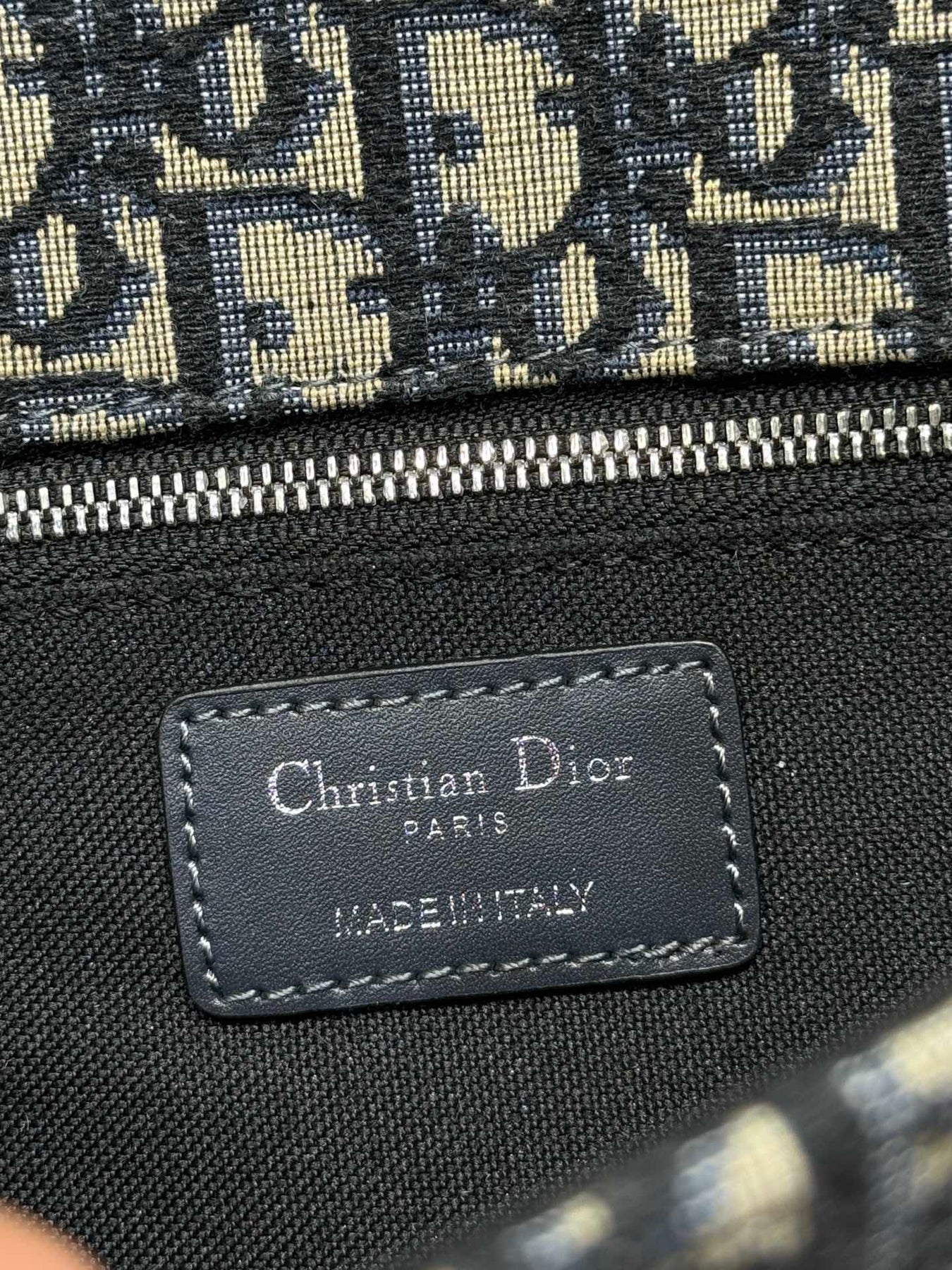 MONTAIGNE EAST-WEST BAG 24 IN BLACK LAMBSKIN AND MONOGRAM OBLIQUE JACQUARD