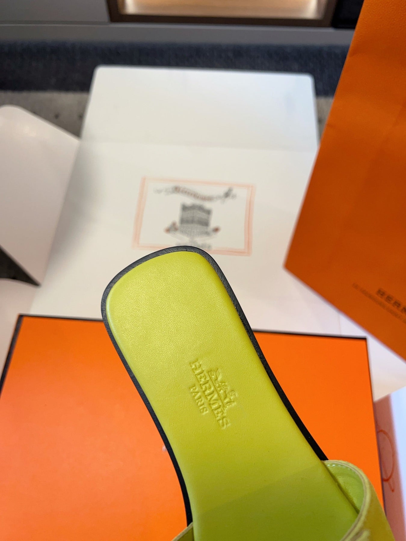 GIULIA FLAT SANDAL IN NEON YELLOW SUEDE