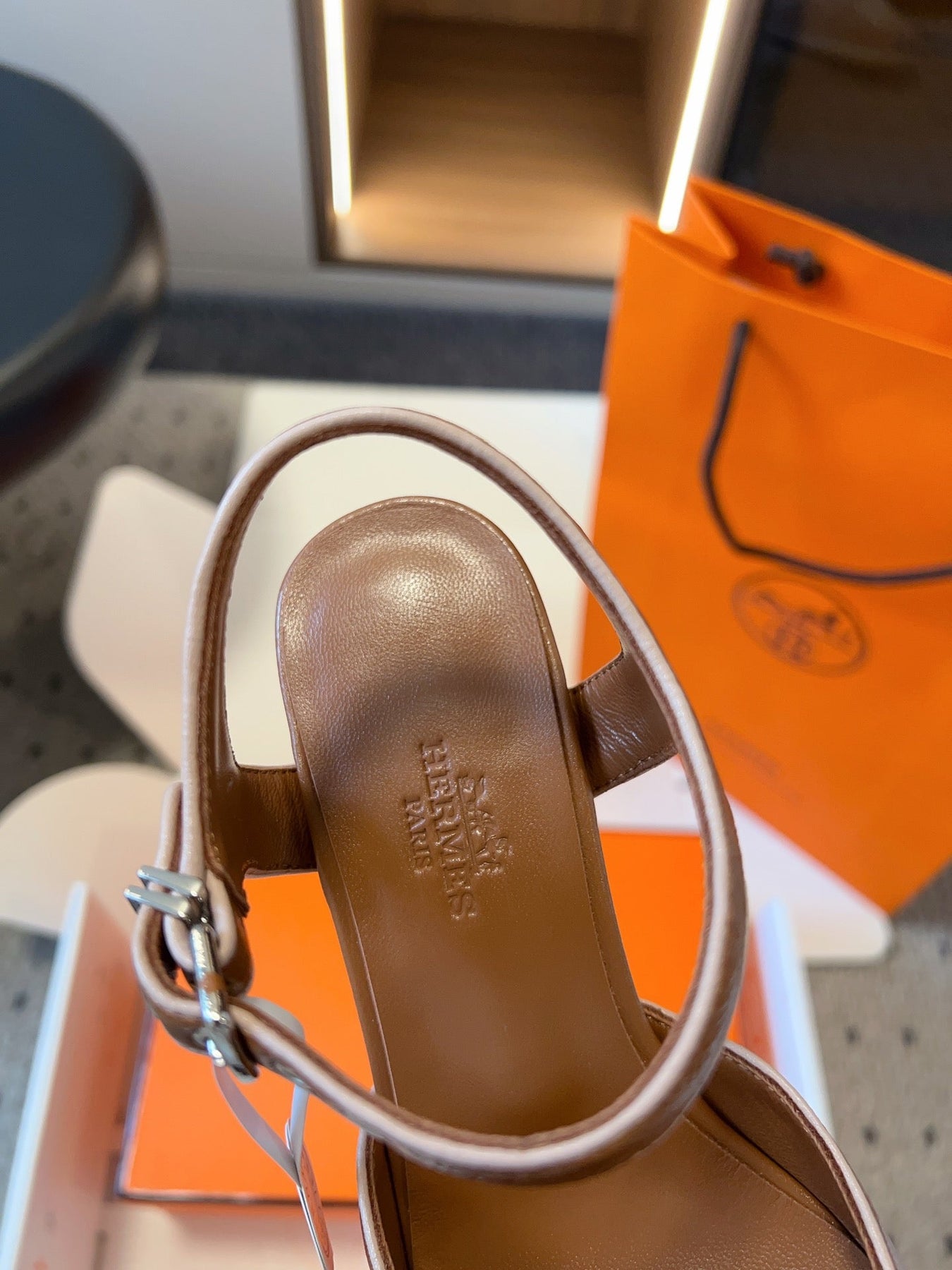 KLEO HIGH SLINGBACK IN BRONZE BROWN CALFSKIN