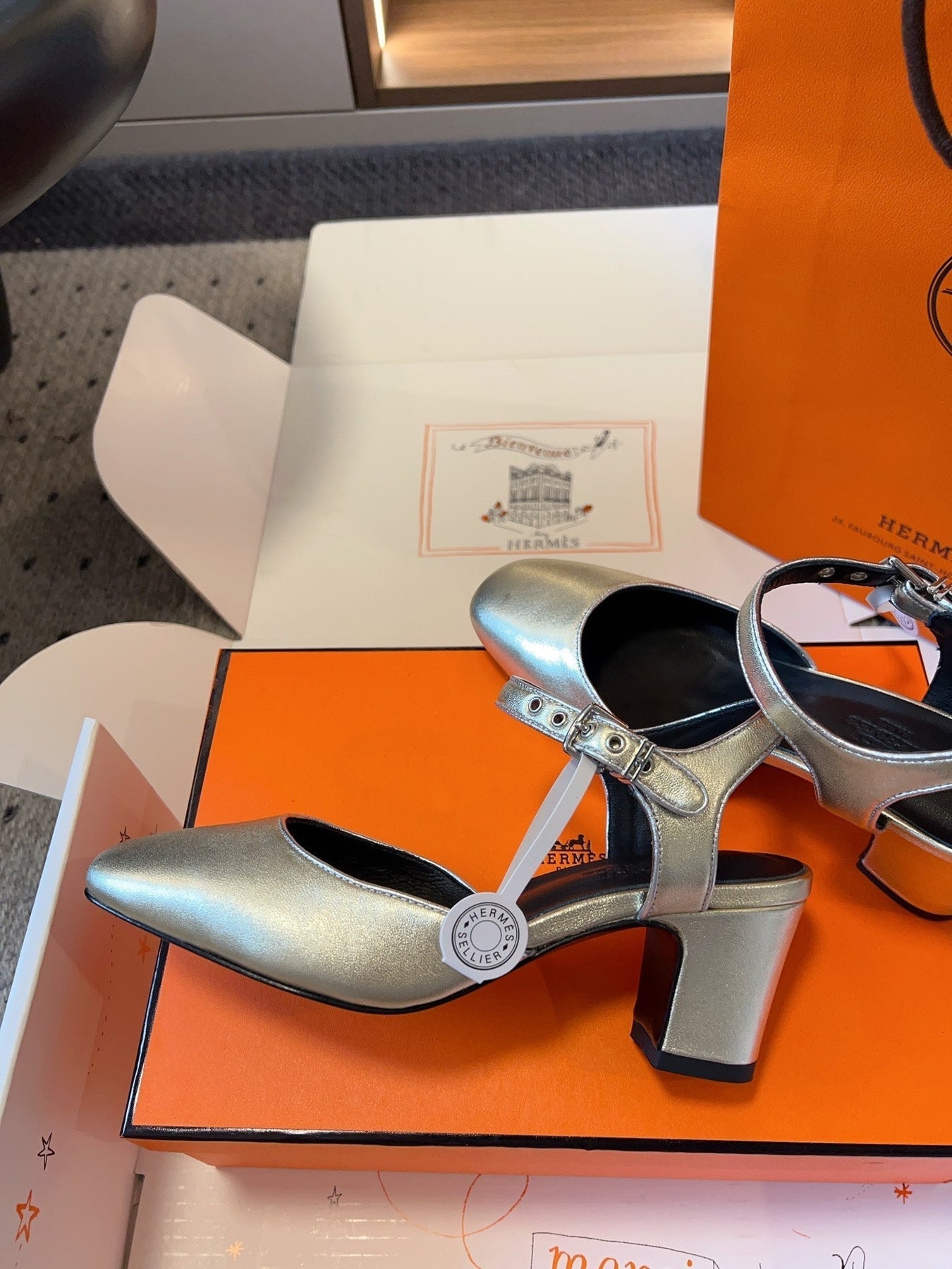 KLEO HIGH SLINGBACK IN SILVER CALFSKIN