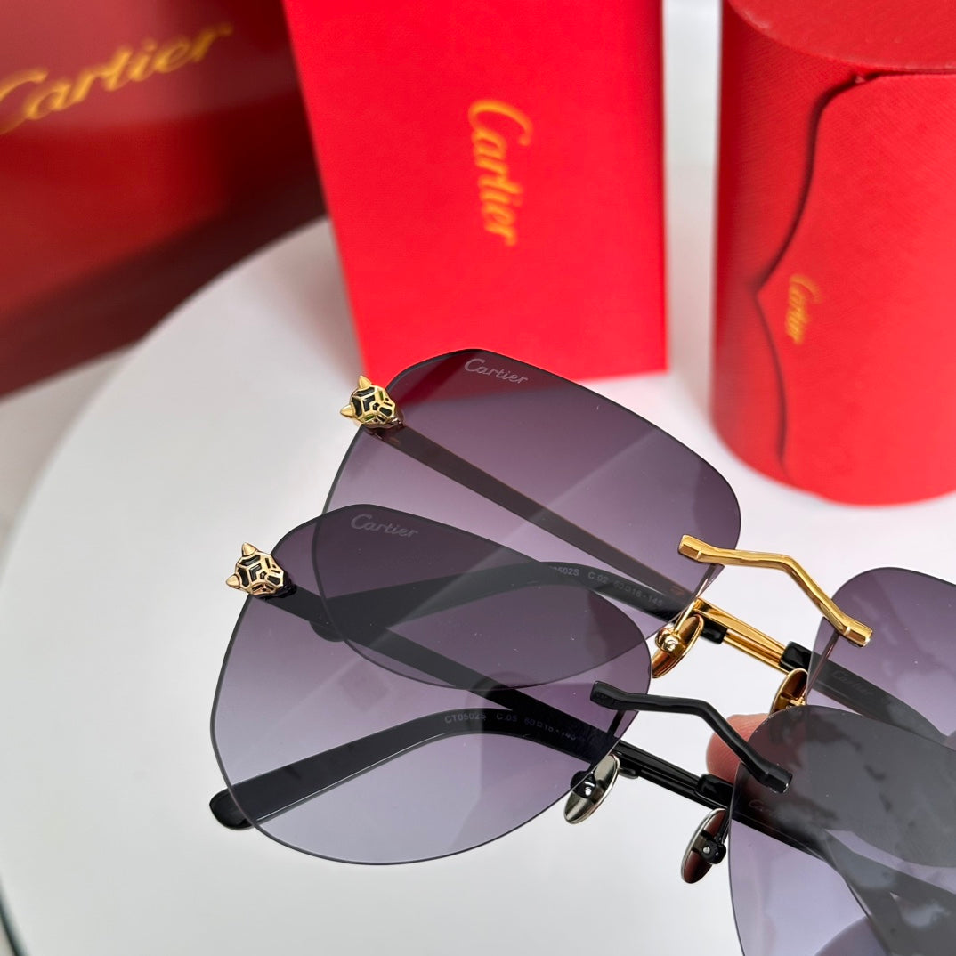 PANTHÈRE RIMLESS AVIATOR FRAME SUNGLASSES CT0502S IN METAL