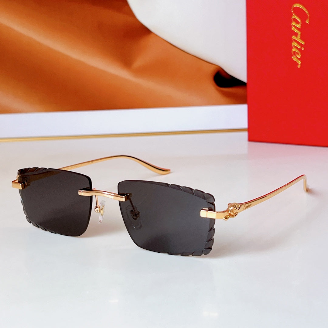 PANTHÈRE RIMLESS RECTANGULAR FRAME SUNGLASSES CT0682S IN METAL