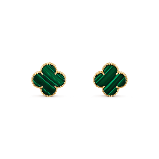 CLOVER MINI MALACHITE GOLD EARRINGS