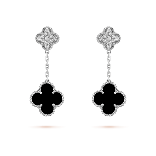 CLOVER DIAMOND AND ONYX EARRINGS