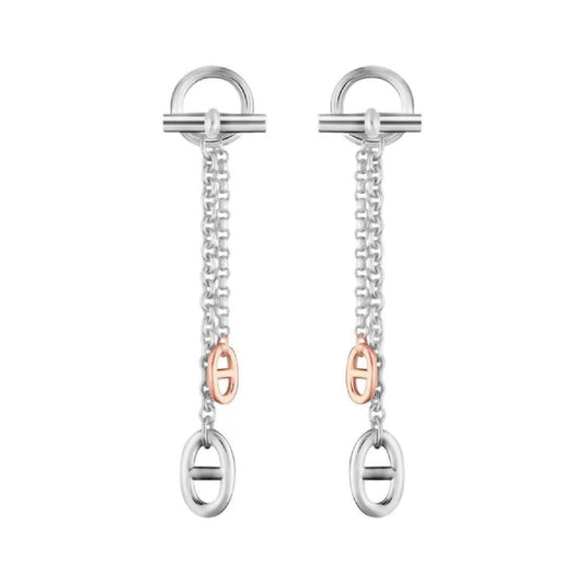 HM CHAINE D'ANCRE TWO-COLOR SILVER-PINK GOLD EARRINGS