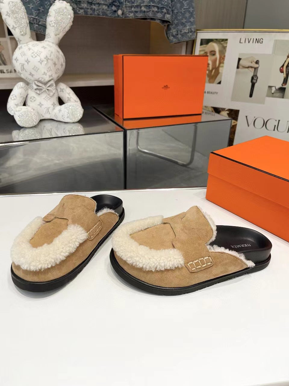 G0 MULE BEIGE SUEDE SHEARLING