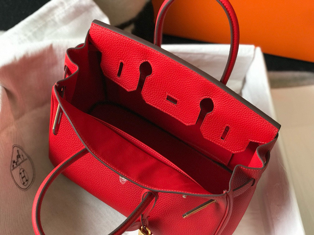 HM BIRKIN BAG 30 RED CALFSKIN GOLD BUCKLE