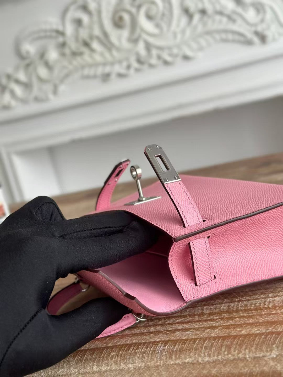 HM KELLY MINI 19 LIGHT PINK CALFSKIN SILVER HARDWARE