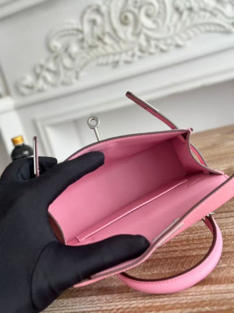 HM KELLY MINI 19 LIGHT PINK CALFSKIN SILVER HARDWARE