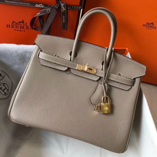 HERM Birkin 25cm Bag In Tourterelle Clemence Leather GHW