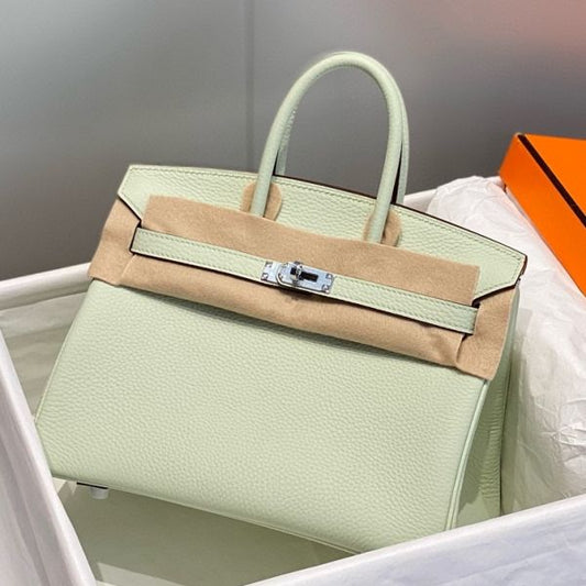 HERM Birkin 25cm Bag In Vert Fizz Clemence Leather PHW