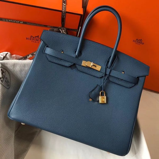 HERM Birkin 35cm Bag In Blue Agate Clemence Leather GHW