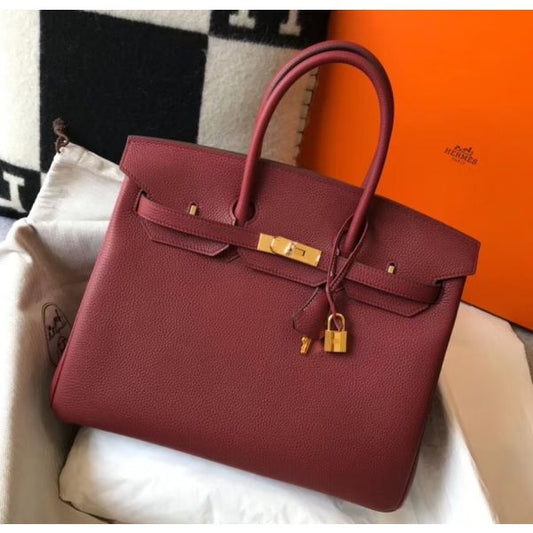 HERM Birkin 35cm Bag In Bordeaux Clemence Leather GHW