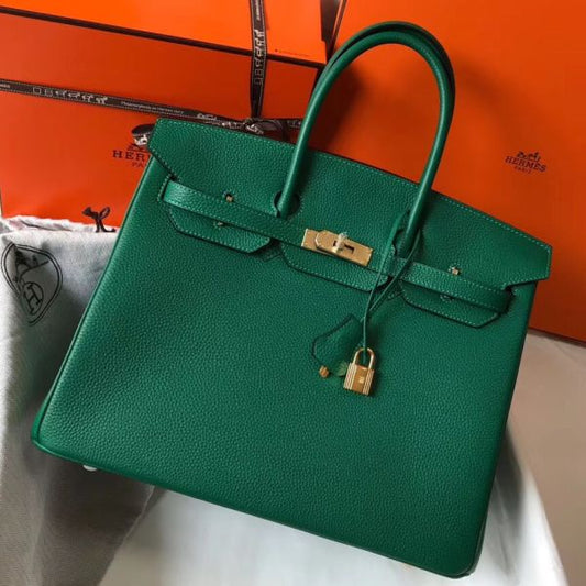 HERM Birkin 35cm Bag In Vert Vertigo Clemence Leather GHW