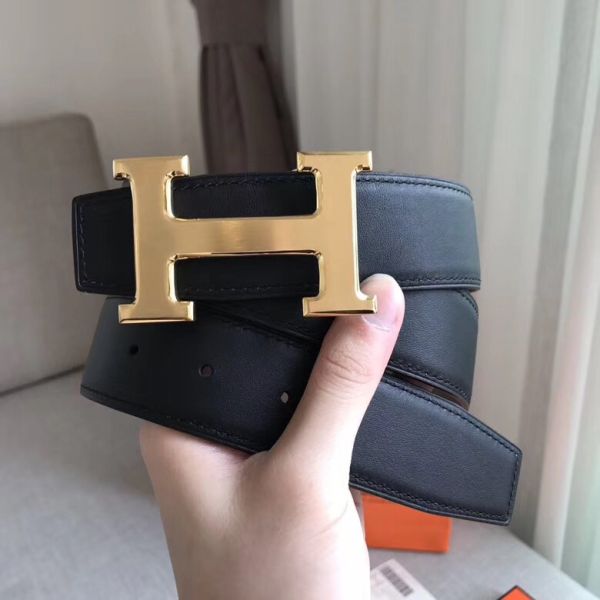 HERM H Reversible Belt In Grey/Black Swift Leather